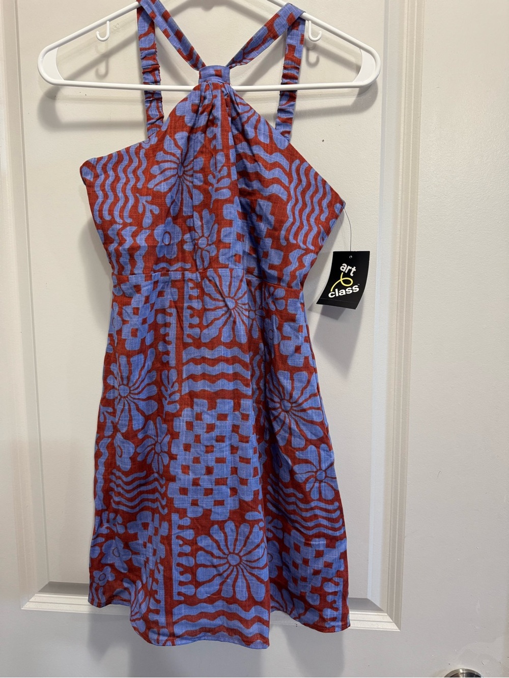 & Other Stories Rust and Periwinkle Floral Halter Dress